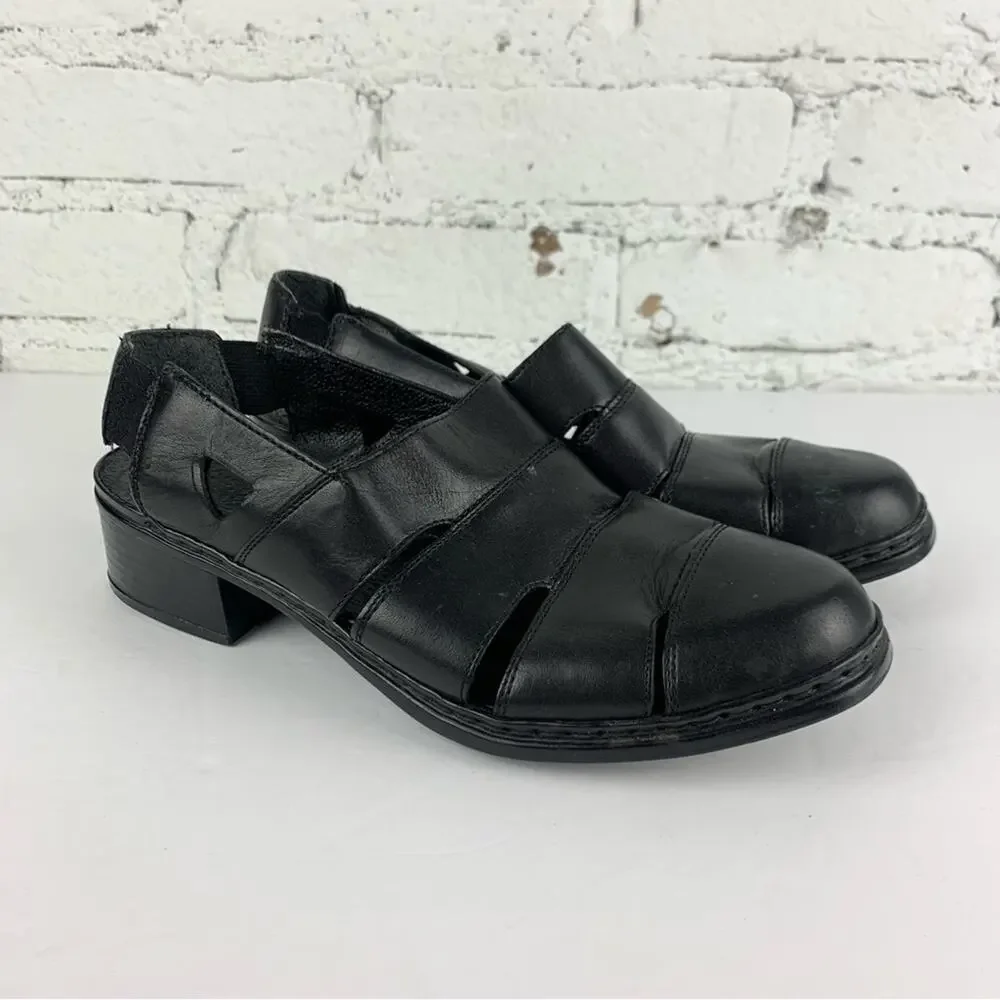 Rieker Black Leather Slingback Elastic Fisherman Sandals 39